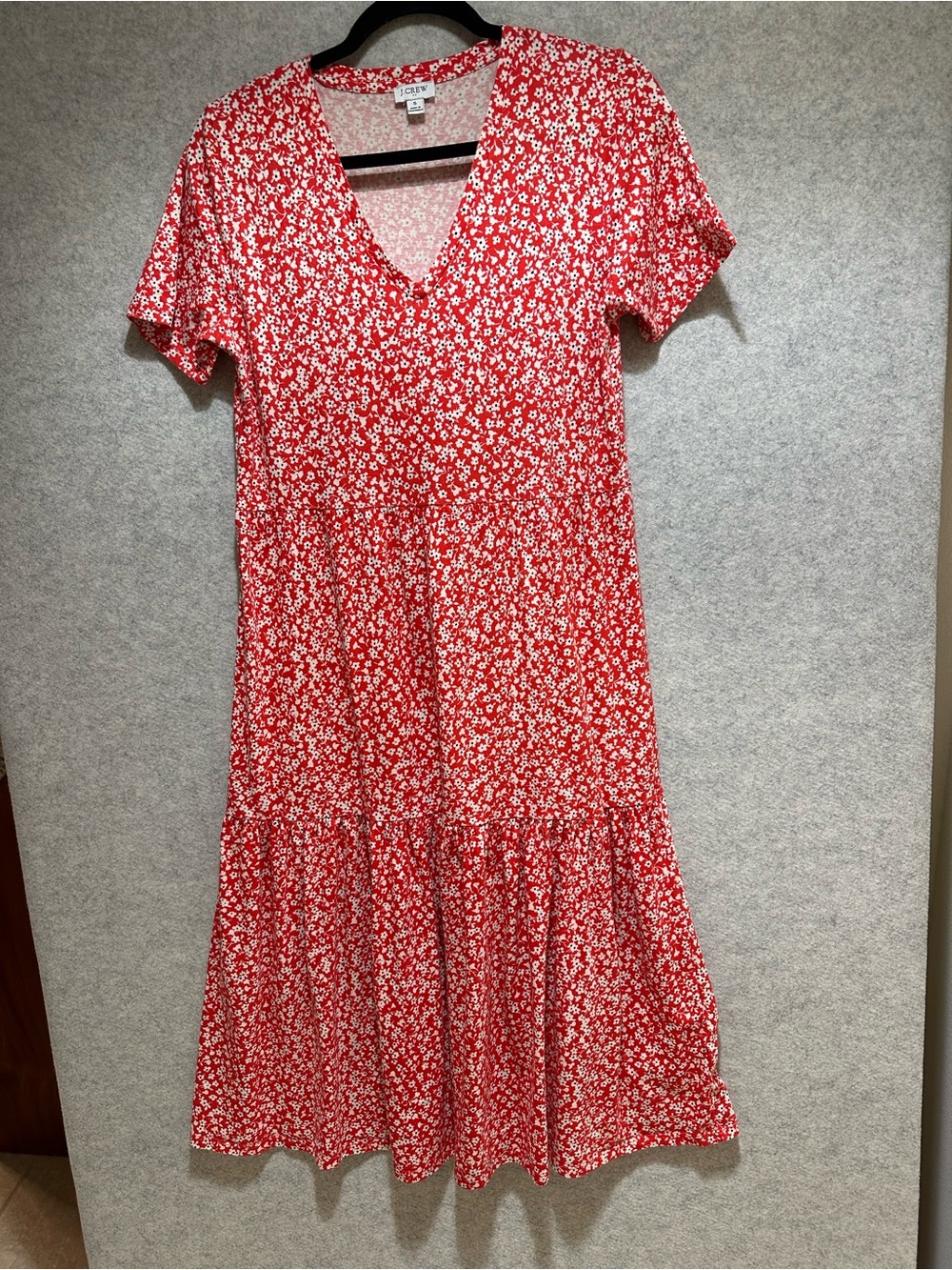 J. Crew Red and White Floral V‑Neck Midi Dress